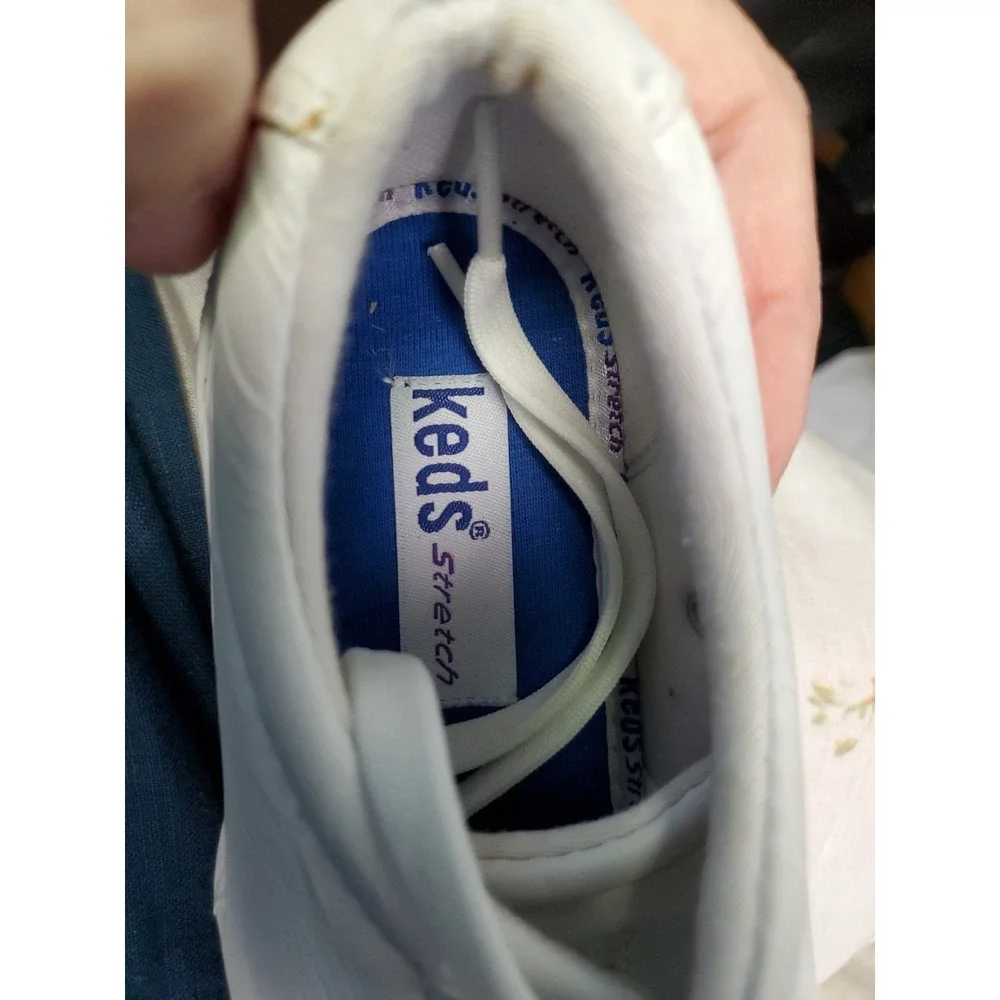 Keds womens stretch leather white‎ sneakers lace up Size 6.5M New WF9437M